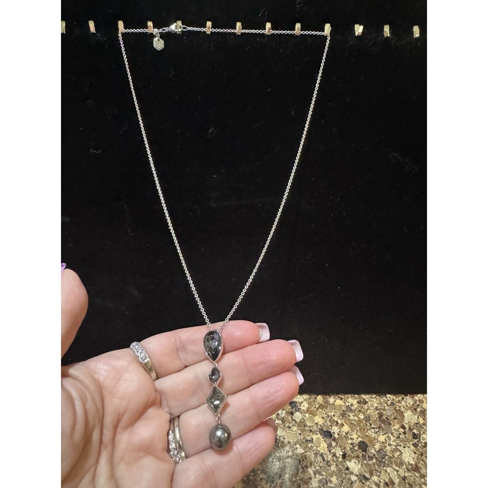 Touchstone Crystal Into The Night Pendant Rhodium‎ plated 22" adjustable NEW